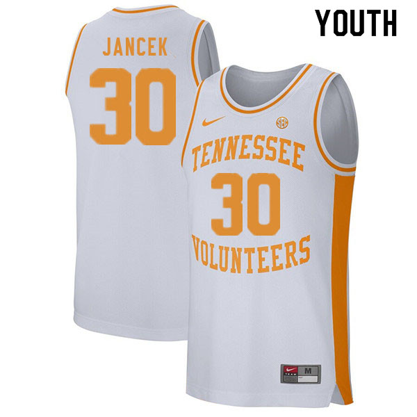 Youth #30 Brock Jancek Tennessee Volunteers College Basketball Jerseys Sale-White